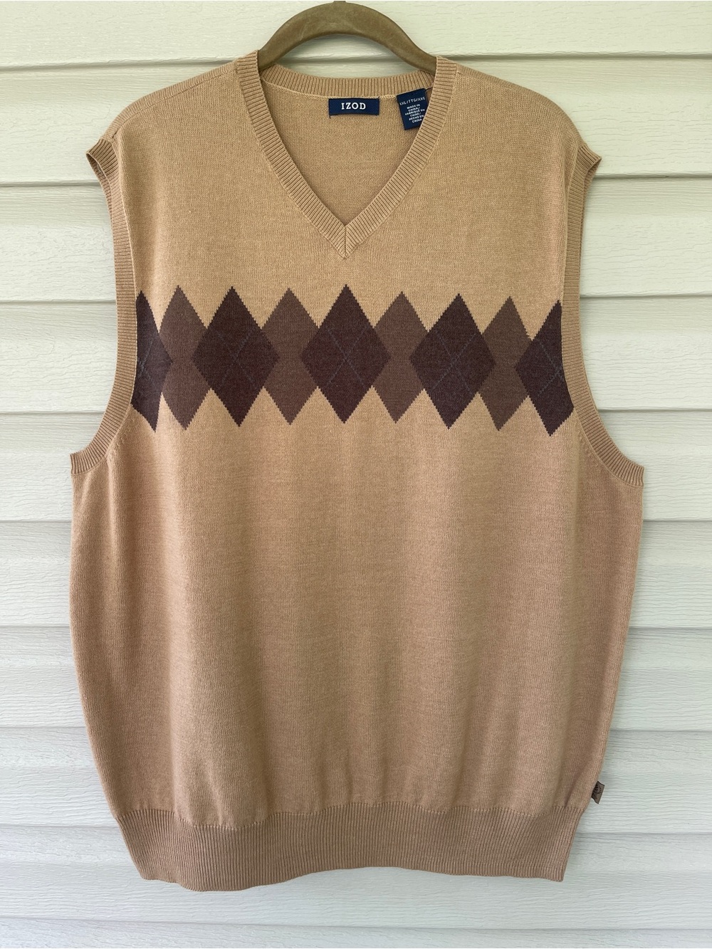 IZOD Men’s Tan & Brown Argyle V-Neck Sweater Vest Size XXL